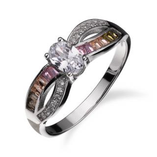 Stříbrný prsten dvojitý s barevnými zirkony - Meucci SR132 Velikost: 54