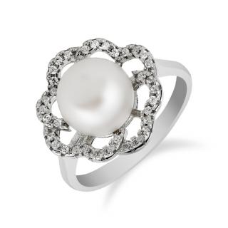 Stříbrný prsten s kytičkou a perlou - Meucci SP47R Velikost: 52