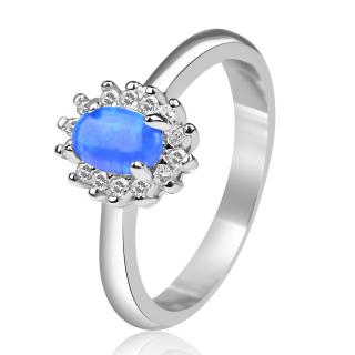 Stříbrný prsten s modrým opálem obklopeným zirkony - Meucci SS347R Velikost: 52