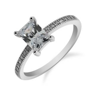 Stříbrný prsten s obdélníkovým zirkonem - Meucci SR050 Velikost: 57