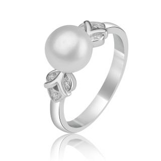 Stříbrný prsten s perlou a ozdobou ze zirkonů - Meucci SP104R Velikost: 52