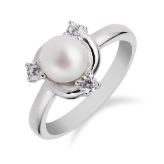 Stříbrný prsten s perlou a třemi zirkony okolo - Meucci SP55R Velikost: 52