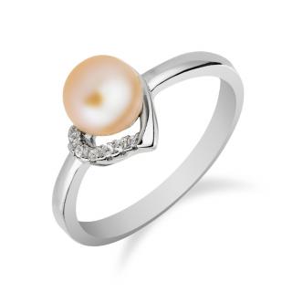 Stříbrný prsten s perlou v srdíčku a zirkony - Meucci SP51R Velikost: 52