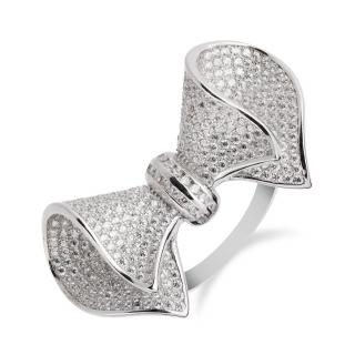 Stříbrný prsten s velkou mašlí posetou zirkony - Meucci SR093 Velikost: 54
