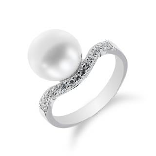 Stříbrný prsten s vlnkou a perlou - Meucci SP34R Velikost: 54