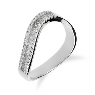 Stříbrný prsten s vlnkou osázenou zirkony - Meucci SR060 Velikost: 57
