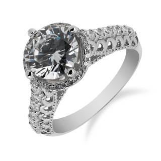 Stříbrný prsten s výrazným zirkonem a drobnými zirkony okolo - Meucci SS84R Velikost: 52