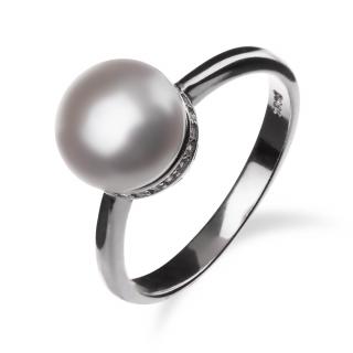 Stříbrný prsten se zirkony a perlou - Meucci SP76R Velikost: 52