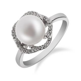 Stříbrný prstýnek s perlou uprostřed a zirkony okolo - Meucci SP57R Velikost: 52