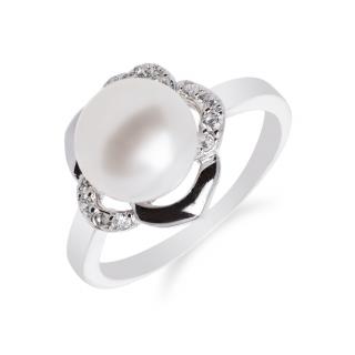 Stříbrný rhodiovaný prsten s perlou a kytičkou - Meucci SP28R Velikost: 57