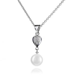 Stylový stříbrný náhrdelník s perlou a zirkony - Meucci SP32N Velikost: 42