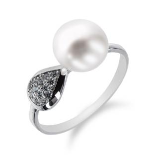 Stylový stříbrný prsten s perlou a zirkony - Meucci SP32R Velikost: 54