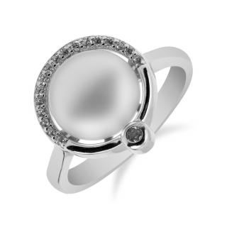 Stylový stříbrný prsten s perlou a zirkony - Meucci SP35R Velikost: 54