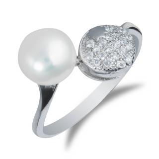 Stylový stříbrný prsten s říční perlou a zirkony - Meucci SMP09R Velikost: 54