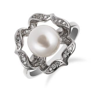 Výrazný stříbrný prsten s perlou uvnitř zirkonové skořápky - Meucci SP59R Velikost: 52