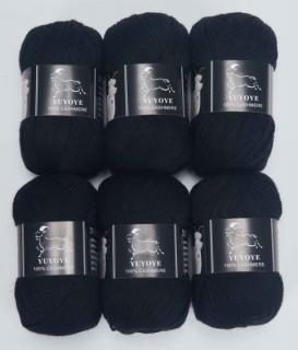 Příze 100% kašmír Yuyoye 4-fach, 6x50 g Barva: Black 6ks