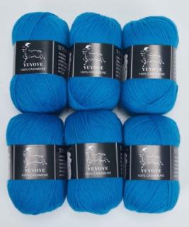 Příze 100% kašmír Yuyoye 4-fach, 6x50 g Barva: Blue 6ks