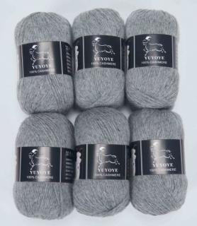 Příze 100% kašmír Yuyoye 4-fach, 6x50 g Barva: Grey 6ks