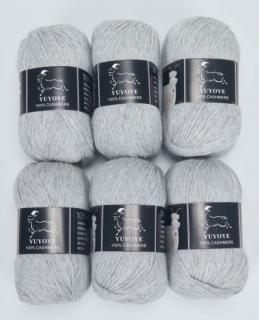 Příze 100% kašmír Yuyoye 4-fach, 6x50 g Barva: Light Grey 6ks