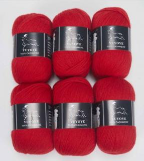 Příze 100% kašmír Yuyoye 4-fach, 6x50 g Barva: Red 6ks