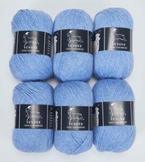 Příze 100% kašmír Yuyoye 4-fach, 6x50 g Barva: Star Blue 6ks