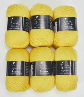 Příze 100% kašmír Yuyoye 4-fach, 6x50 g Barva: Yellow 6ks