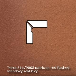 Ströher Keraplatte Terra 316/9005 patrician red flashed, schodový sokl levý, cihlová, délka ramene 29 cm