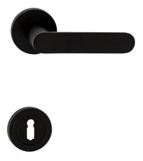 Dveřní kování Zoe-R (černá) (Dveřní kování Zoe-R (černá) - interiérové rozetové kování moderního vzhledu v atraktivním povrchu černé, na kulaté rozetě.)