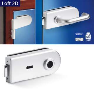 Sada hliník Loft 2D (Kování na skleněné dveře Standardní balení obsahuje tělo zámku + 2 ks závěsů + 2 ks krytek pantů. Sada neobsahuje pár klik. Cylindrické vložky prodáváme zvlášť. Další doplňky ke skleněným dveřím najdete v kapitole Skleněný program.)