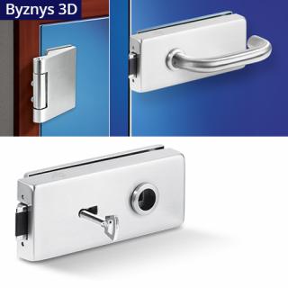 Sada HR nerez Byznys 3D (Kování na skleněné dveře Standardní balení obsahuje tělo zámku + 2 ks závěsů + 2 ks krytek pantů. Sada neobsahuje pár klik. Cylindrické vložky prodáváme zvlášť. Další doplňky ke skleněným dveřím najdete v kapitole Skleněný program