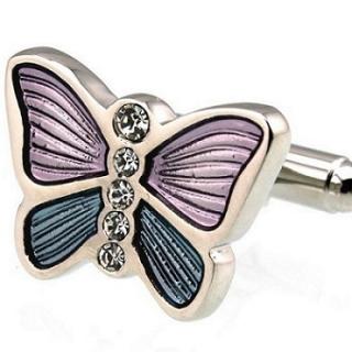 Manžetové knoflíčky motýl fialová tyrkysová (Motýl s čirým kamínkem)