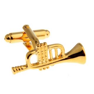 Manžetové knoflíčky trubka zlatá (Knoflíčky jazzová trumpeta)