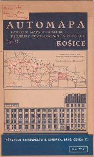 AUTOMAPA ČSR - KOŠICE - mapa Autoklubu republiky  Československé 1928 - doplněk vozu