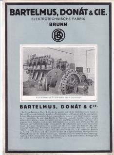 BARTELMUS DONÁT A SPOL BRNO - REKLAMNÍ PROSPEKT VYBAVENÍ ELEKTRÁRNY JINDŘÍCHŮV HRADEC - A4 - JARNÍ VELETRH 1925 - 2 STRANY - NĚMECKY
