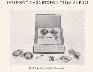 BATERIOVÝ MAGNETOFON TESLA ANP 405 BLUES - TECHNICKÝ POPIS, NÁVOD K ÚDRŽBĚ A OPRAVĚ MAGNETOFONU - ORIGINÁL 1964 TESLA PARDUBICE
