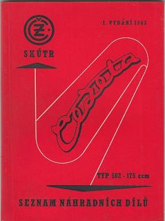 ČZ 175 typ 502 skútr Čezeta - 1962 - seznam náhradních dílů - 1. VYDÁNÍ