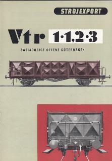 Dvounápravový vysokostěnný otevřený nákladní vůz s brzdařskou plošinkou Vtr - reklamní prospekt - A4 - 12 stran - 1957 - Strojexport