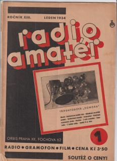RADIOAMATER Č.1/1934 - 1 ČÍSLO REKLAMY - 30 STRAN