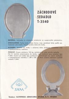 Reklamní prospekt - záchodové sedadlo T3540 nádržkový splachovač K731 - slovensky - Slovenská Armatúrka Myjava (SAM)