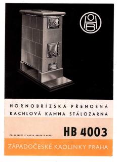 Reklamní prospekt Západočeských kaolinek Praha - kamna HB 4003