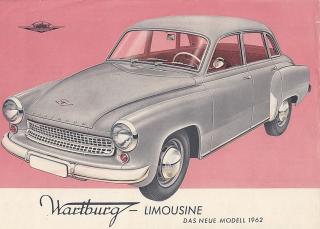 Wartburg Limousine - reklamní prospekt A4 -  1962 - německy - 1 list - 2 strany