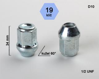 Kolová matice 1/2 UNF, kužel zavřená, klíč 19mm (Matice pro ALU kola)