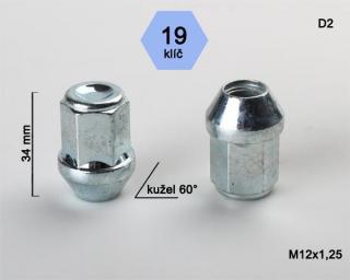 Kolová matice M12x1,25 kužel zavřená, klíč 19 (Matice pro ALU kola)