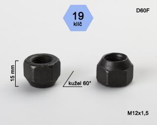 Kolová matice M12x1,5 kužel otevřená, černá, klíč 19 (Matice pro ALU kola)