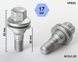 Kolové šrouby M12x1,25x36 plochá podložka, klíč 17 (Šroub pro ALU kola)