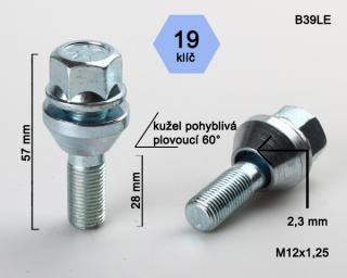 Kolový šroub M12x1,25x28 plovoucí kužel, klíč 19 (Šroub pro ALU kola)