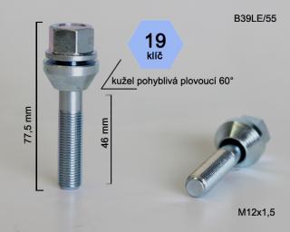 Kolový šroub M12x1,25x46 plovoucí kužel, klíč 19 (Šroub pro ALU kola)