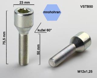 Kolový šroub M12x1,25x50 kužel s vnitřním mnohohranem, průměr hlavy 23mm (Šroub pro ALU kola)