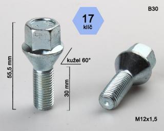 Kolový šroub M12x1,5x30, dosedací plocha kužel (Šroub pro ALU kola)
