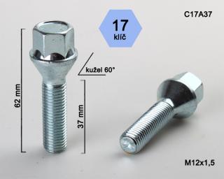 Kolový šroub M12x1,5x37 kužel, klíč 17 (Šroub pro ALU kola)